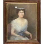 A large oak framed pastel portrait of a lady signed A. C. Trotter, frame size 81 x 96cm.
