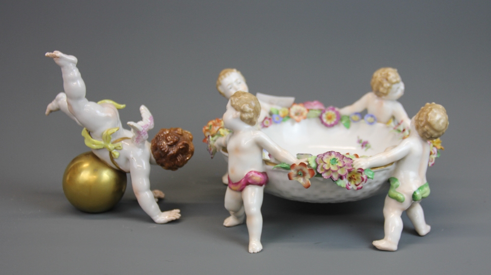 A group of 19th century and later porcelain cherub items. Condition: some repair. - Image 12 of 13