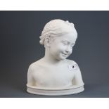 A 19th century French parianware bust of a young girl by Pigalle, H. 27.5cm.
