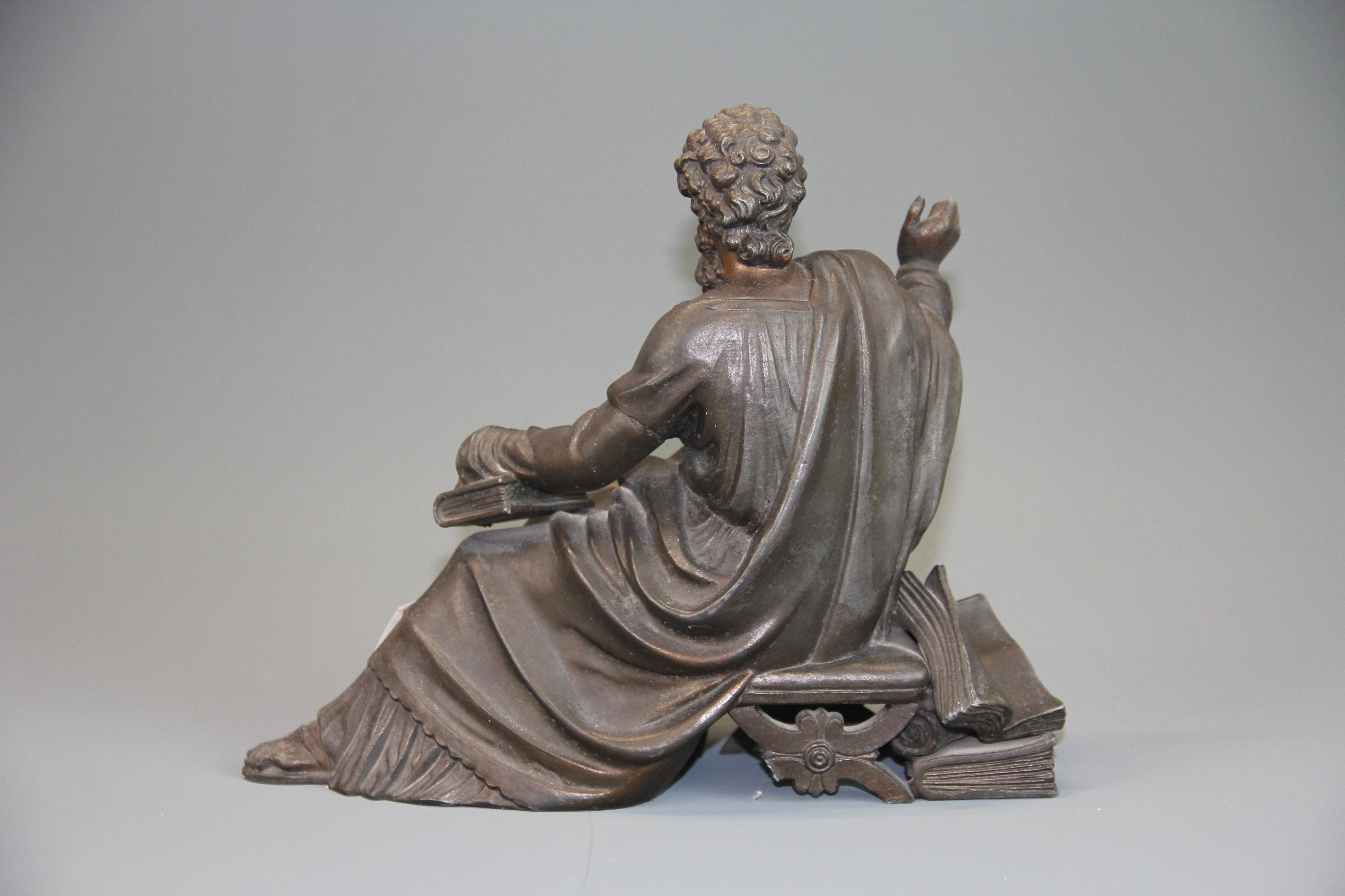 A gilt spelter figure of a bearded gentleman with books, W. 24cm. - Image 2 of 3