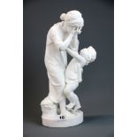 A 19th century Parianware figure of a mother and child, H. 38.5cm.