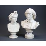 A Parian bust of William Shakespeare by Copeland, Pub March 1864, H. 34 cm. Together with a