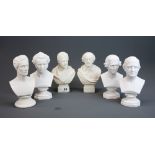 A group of six male Parian busts.