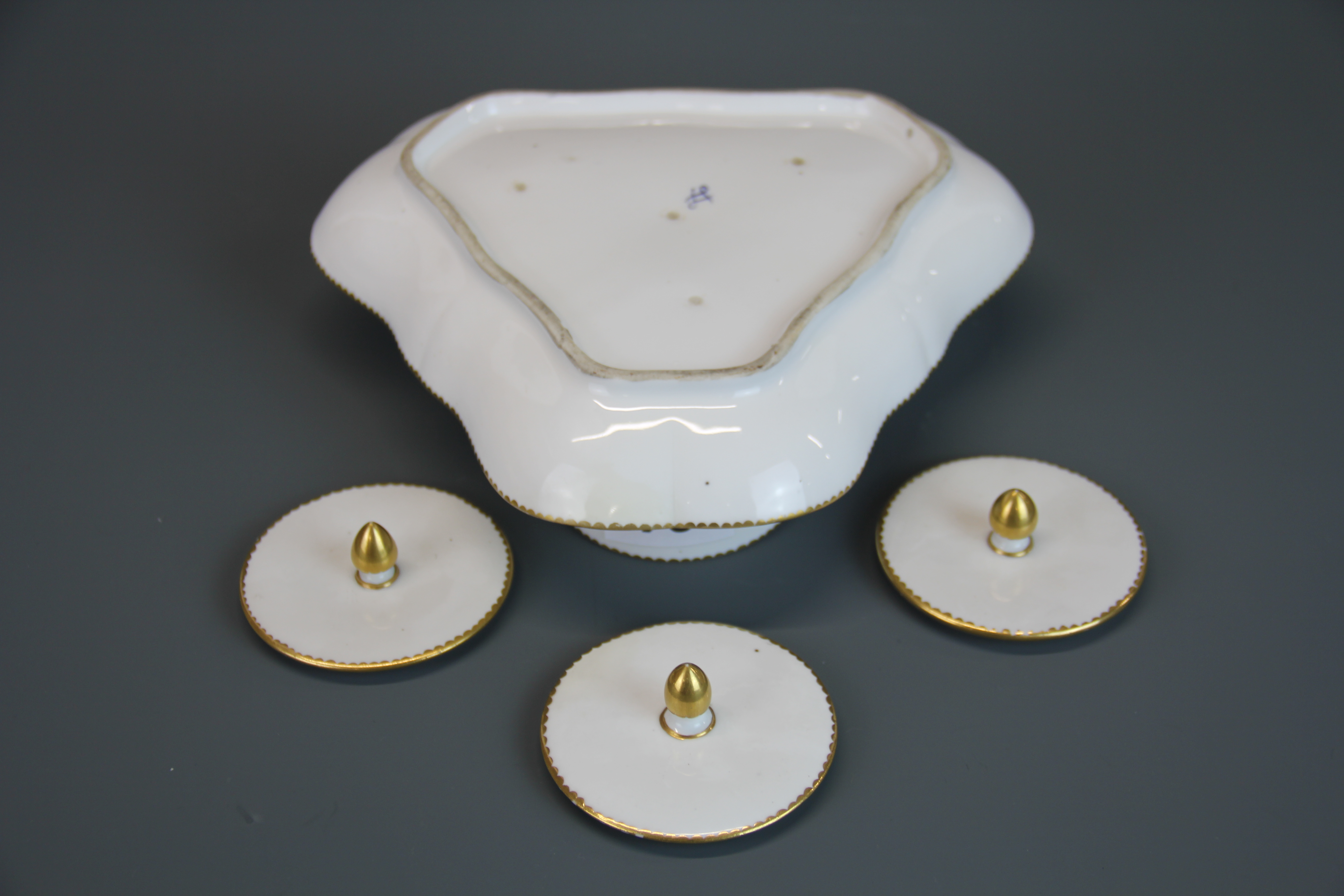 A Sevres white porcelain three fixed bowl sweet meat dish with lids, W. 21cm. - Image 2 of 3