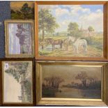 A group of mixed paintings of rural scenes, largest 53 x 44cm.