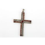 A heavy 925 silver garnet and marcasite cross pendant, L. 8.5cm, W. 6cm.