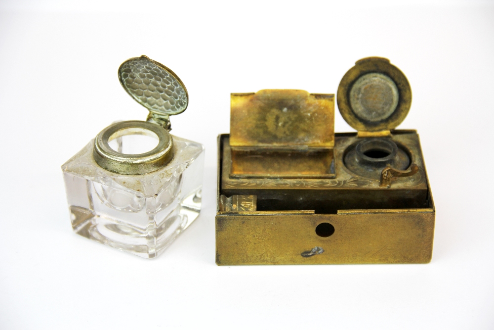 A small early battery operated light house lamp with two inkwells. - Image 2 of 2