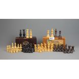 Two turned wooden chess sets, king H. 7cm.