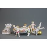 A group of 19th century and later porcelain cherub items. Condition: some repair.