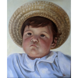 Stephanie Caeiro, "Boy with straw hat", oil on panel, 30 x 20cm, c. 2021. I became inspired by the
