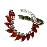 A 925 silver ring set with marquise cut rubies and white stones, (O).