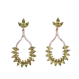 A pair of 925 silver rose gold gilt drop earrings set with marquise cut peridots, L. 4.5cm.