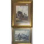 A large gilt framed watercolour of Battle Abbey, together with a framed print. Watercolour frame