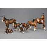 A group of seven Beswick and other horse figures, tallest H. 21cm.