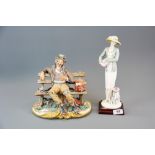 A signed Capo Di Monte porcelain figure of a tramp, together with a Florence Art figure of a young