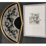 A gilt framed Belgian lace collar, frame W. 72cm. Together with a pencil signed limited edition