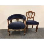 A Victorian upholstered tub chair, together with an upholstered hall chair.