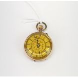 A 9ct rose gold (stamped 9k) pocket watch, L. 4.5cm.