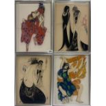 A set of four interesting aluminium framed reverse prints on glass, frame size 38 x 26cm. (one A/