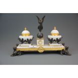 An attractive gilt bronze and marble desk stand, H. 20cm. W. 29cm.