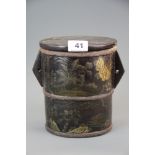 An interesting Chinese lacquered wooden water barrel, H. 20cm.
