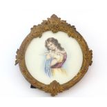 A framed hand painted miniature, L. 8.5cm.