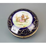 A 19th century gilt mounted and hand painted porcelain box, Dia. 16cm.