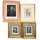 A group of gilt framed 19th century engravings of historic characters, largest frame size 37 x