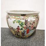 A Chinese hand enamelled porcelain fish bowl, Dia. 38cm, H. 29cm.