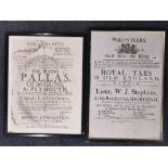 Two framed reproduction 18th century shipping posters, largest frame size 66 x 46cm.