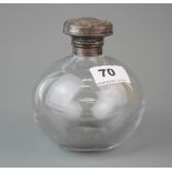 A hallmarked silver topped heavy crystal dressing table bottle, H. 13cm