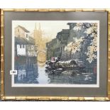 An interesting Chinese pencil signed limited edition 51/200 lithograph of Suzhou. Frame size 48 x