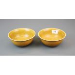A pair of unusual Chinese glazed porcelain rice bowls, Dia. 16cm, H. 7cm.