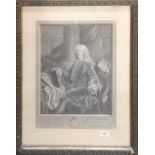 An 18th century framed engraving of Francisco De La Peyronie. Frame size 57 x 72cm.