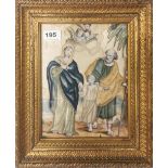 An 18th century gilt framed Berlin work image of the Holy family. Frame size 29 x 34cm.