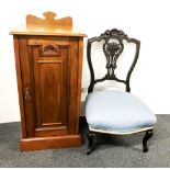 A 19th century walnut bedside cabinet together with a Victorian nursing chair, cabinet size 40.5 x