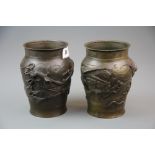 A pair of 19th/early 20th century Chinese bronze dragon vases, H. 15cm.