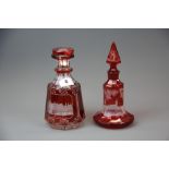 Two lovely 19th century Bohemian cut crystal decanters. One A/F to rim and stopper, the other has