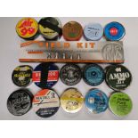 A group of 20 collectors tins partially filled with field sport air gun pellets.