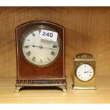 A 1920's brass mounted mahogany mantle clock, together with a small Astral carriage clock.