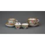 A pair of fine 19th century Chinese Canton enamelled and gilt tea bowls, H. 4cm. Together with two