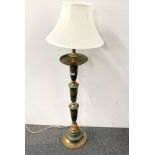 A vintage brass and green onyx standard lamp, H. 122cm (with shade).