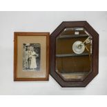 A 1920's oak framed mirror, 55 x 72cm. Together with an oak framed 1930's wedding photograph.