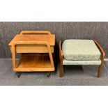 A 1960's teak trolley/work box with sliding top, 45 x 63cm. Together with a 1960's footstool.