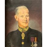 An interesting unframed oil on canvas of a gentleman in military uniform with medals, canvas size 51