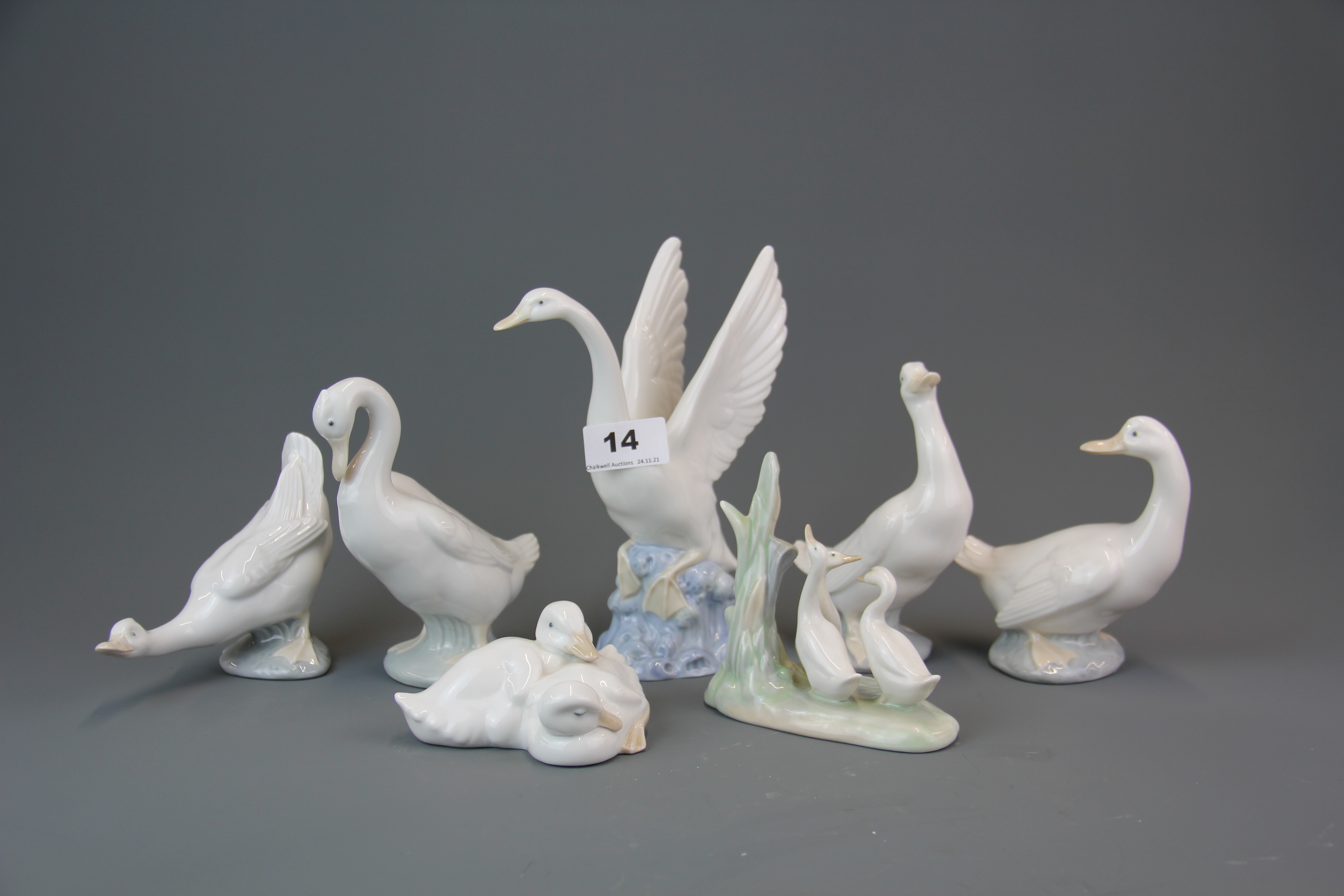 A group of seven Nao figures of ducks and swans, tallest H. 18.5cm.