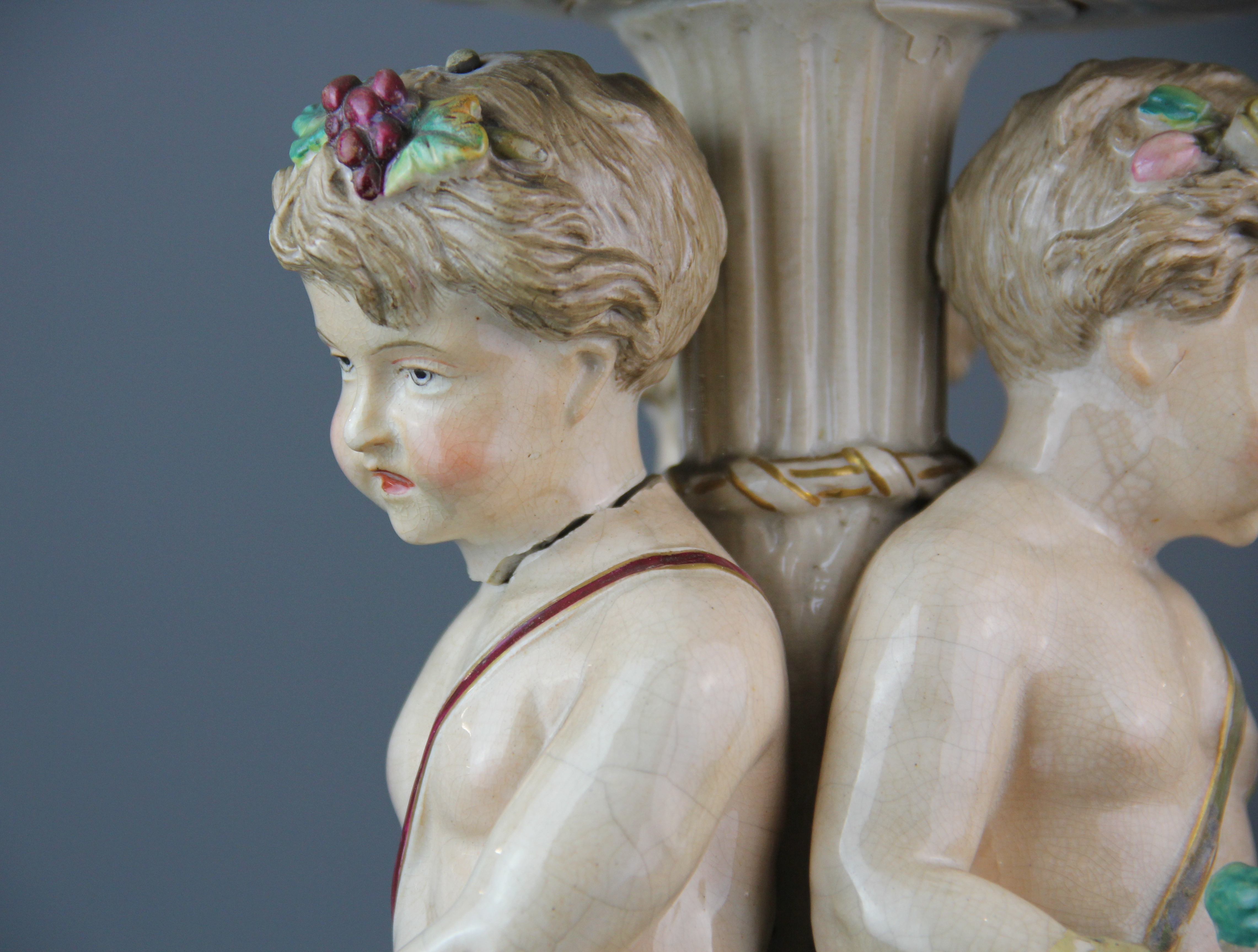 An 18th/early 19th century soft paste porcelain comport centre piece, H. 44cm. A/F - Image 3 of 4