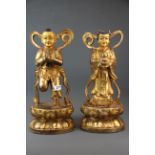 A pair of superb large Tibetan gilt bronze figures of Buddhist angels, H. 46cm.