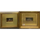 S. Martin. Two 19th century gilt framed oils behind glass of dogs with pups, dated 1890 and 1894.