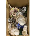 A box of mixed china and glassware.